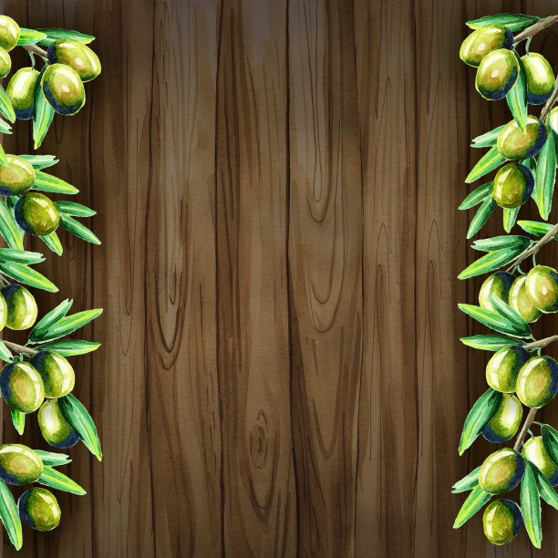 黑色桌子上的橄榄，方形模板。水彩背景图片下载