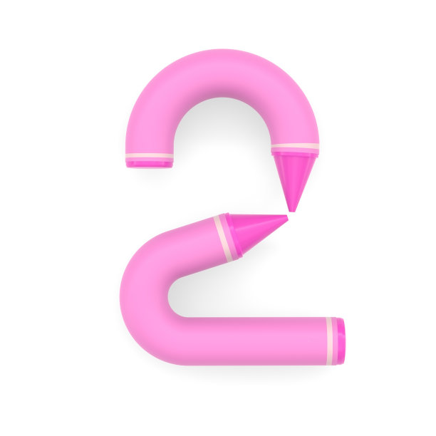 粉色蜡笔数学数字2在白色背景，3D渲染图像图片下载
