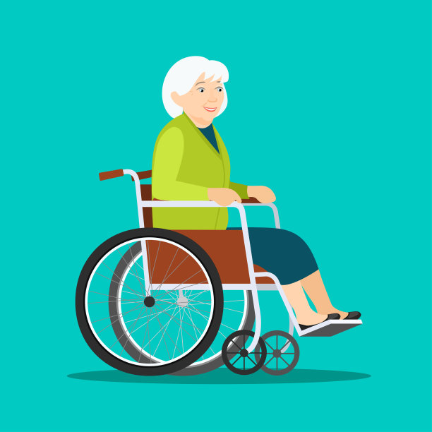 老妇人孤立地坐在轮椅上。矢量平面插图图片下载
