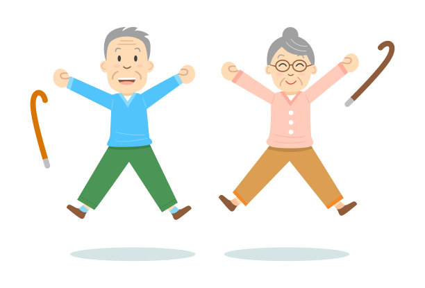 平面设计，快乐老年夫妇跳跃图片下载