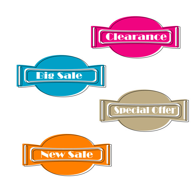 收集扁平线性促销缎带横幅滚动价格标签贴纸徽章海报孤立的背景图片下载
