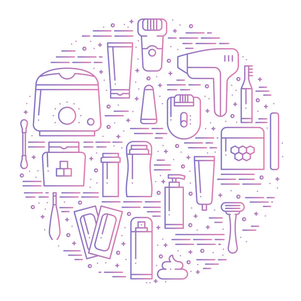 圈与脱毛方法符号在线条风格。剃须糖激光脱毛蜡脱毛镊子概念主题。独特的脱毛方法圆印。元素,图标。图片下载