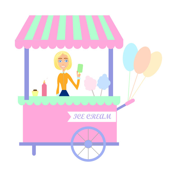 快餐冰淇淋车，矢量卡通设置孤立在白色背景。街头卖冰淇淋图片下载
