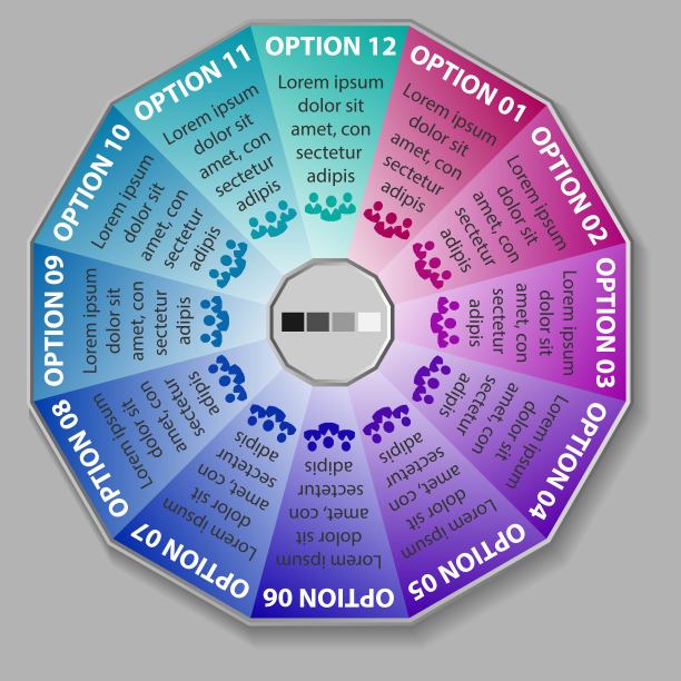 信息图表分为四个部分。模板的图表，图表，演示和圆形图表。创业的想法，概念。图片下载