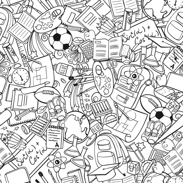 徒手画的学校用品堆在一起图片下载