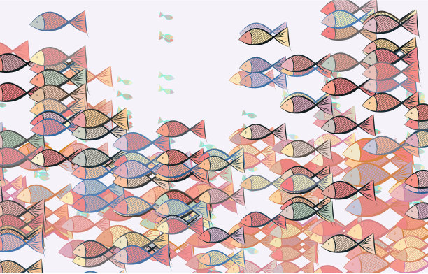 彩色鱼插图背景，手绘。墙纸，效果，表面和手绘。图片下载