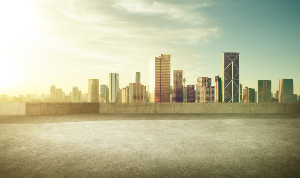 空的沥青停车场，现代城市的天际线图片下载