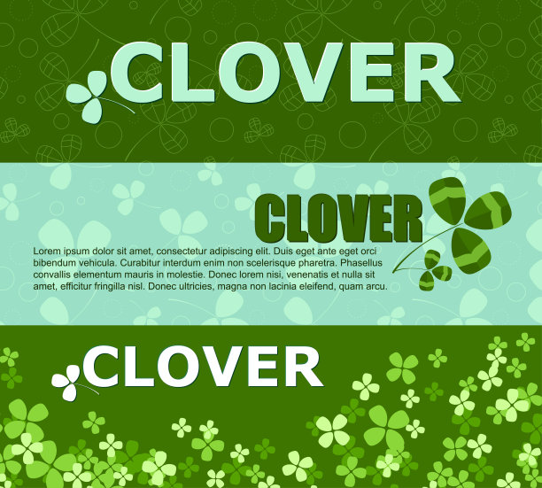 设置水平横幅与绿色三叶草和地方为您的文本。向量图片下载