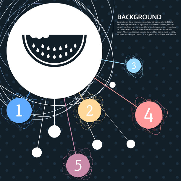 西瓜图标与背景到点和信息图表风格。向量图片下载