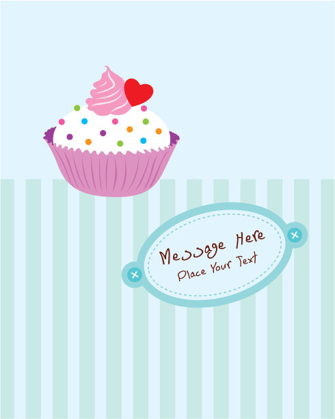 美味的纸杯蛋糕松饼快乐生日贺卡向量图片下载