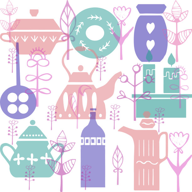 矢量手绘海报的风格'Hygge'。斯堪的纳维亚民间风格的厨具。为茶馆的菜单，包装。图片下载