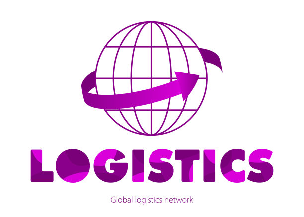 全球物流网络概念在紫罗兰。彩色的圆形信件。紫色的箭头环绕着地球。平面设计。矢量插图EPS10。图片下载