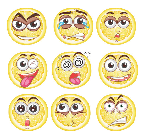 白色背景上的柠檬表情图片下载