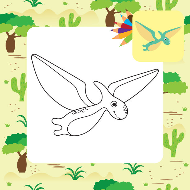 可爱的卡通恐龙着色页图片下载