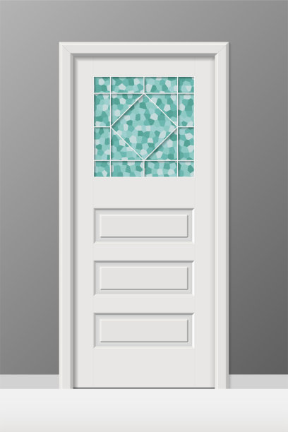 向量室内门与彩色铅艺术玻璃窗图片下载