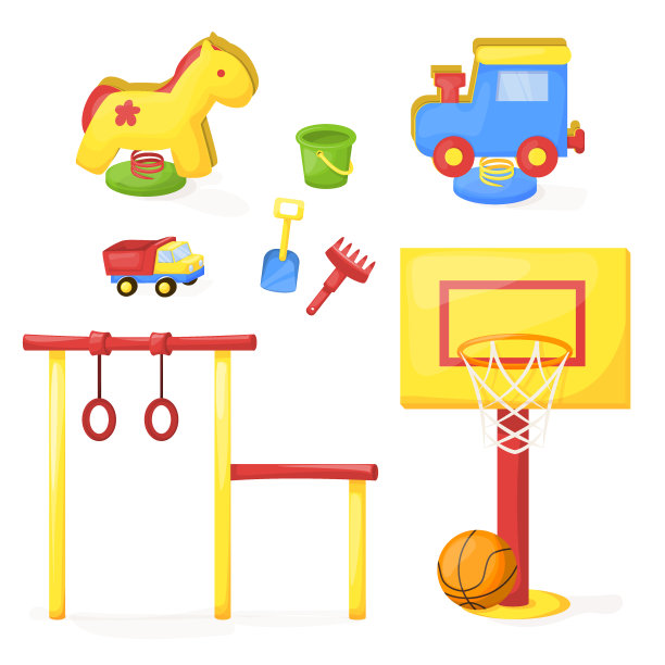 游乐场公园卡通向量乐趣玩儿童幼儿园插图儿童户外设备。图片下载
