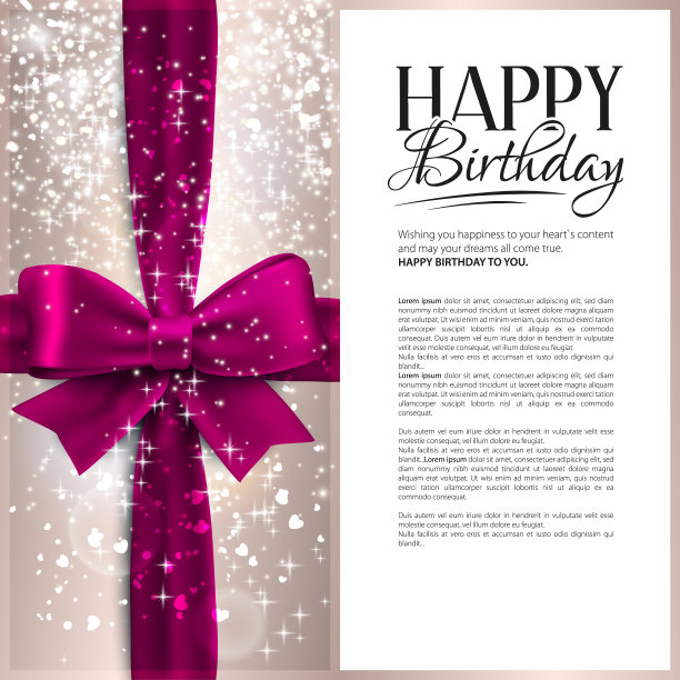 矢量生日卡粉红丝带和生日文本。图片下载