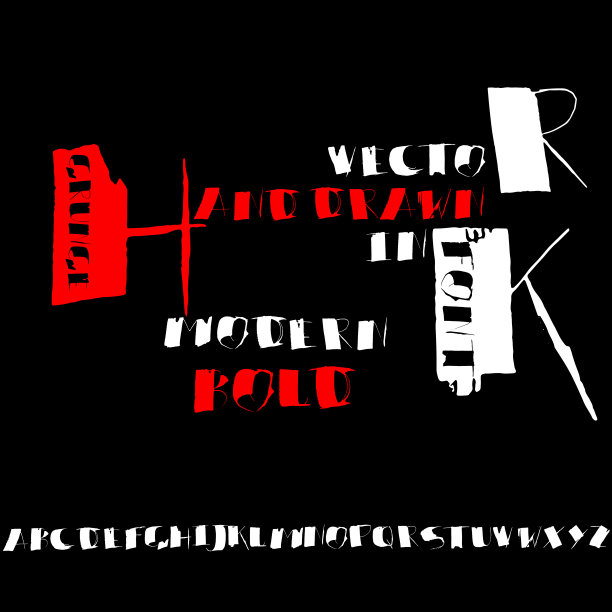 手绘干刷字体。现代刷刻字。摇滚风格的字母。矢量插图。素材图片