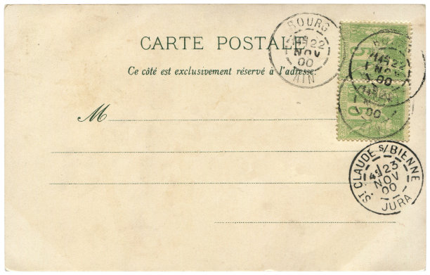 20世纪早期从法国寄来的带有空白内容的老式明信片，对于任何使用法国历史悠久的明信片通信来说都是一个非常好的背景。图片下载