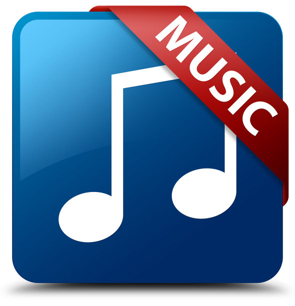 音乐(调音图标)蓝色方框按钮红色丝带在角落图片下载