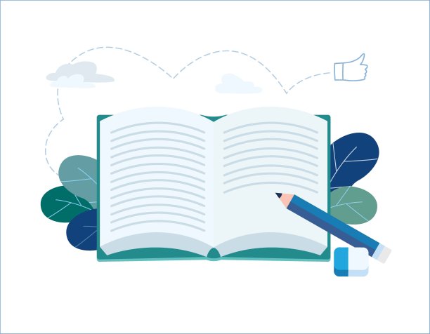 年终总结回顾矢量图。笔记本与铅笔书写笔记横幅。新闻与采访概念。平面卡通人物设计的网页移动背景图片下载