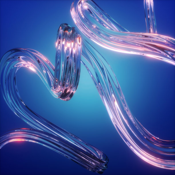 3d渲染，抽象的玻璃形状，蓝色的背景，清晰的波浪线，平滑的循环图片下载