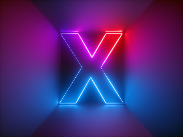 3d渲染，发光的字母，线条，霓虹灯，虚拟现实，夜总会，抽象的迷幻背景，紫外线，成人标志，红蓝色活力色彩图片下载