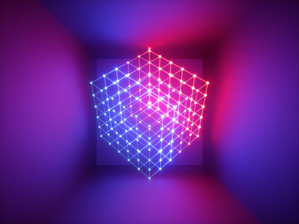 3D渲染：发光线条，霓虹灯，抽象迷幻背景，激光秀素材图片
