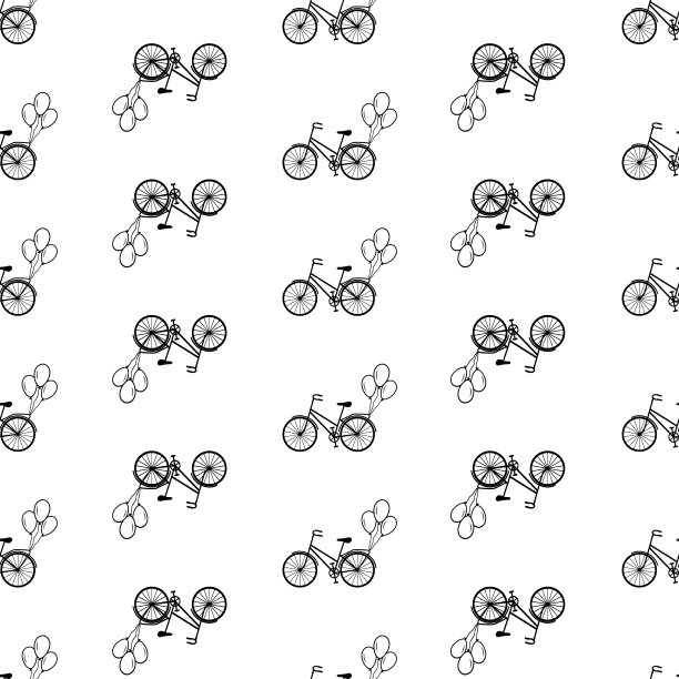 自行车与气球无缝图案的白色背景为纺织品，织物，包装纸图片下载