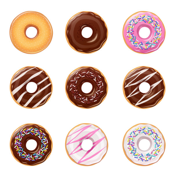 甜甜圈。一套美式甜点。图片下载