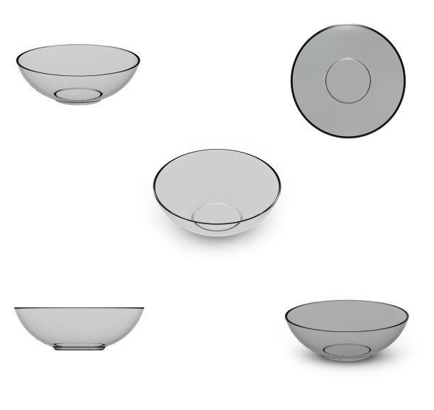 收集玻璃制品。一套玻璃空饭碗，孤立在白色的背景。3 d演示。图片下载