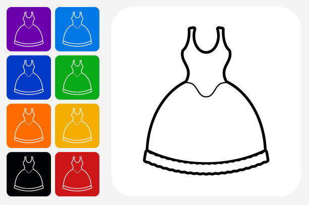 新娘礼服图标方形按钮套装图片下载