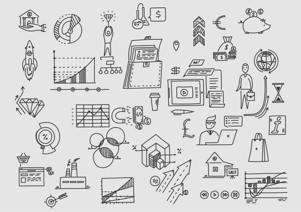 规划、办公、收益、发展和投资。业务涂鸦。图片下载