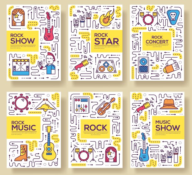 细线舞台用不同乐器手册卡套。用于制作宣传单、杂志、海报、书刊封面、横幅等模板的设备。概述俱乐部和酒吧邀请概念图片下载