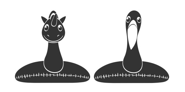 火烈鸟和独角兽充气海滩或游泳池漂浮-黑色剪影在透明的背景图片下载