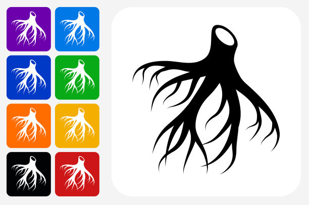 医学根图标方形按钮套装图片下载