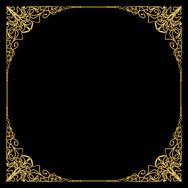 豪华的装饰艺术金框，丰富的装饰角，方形构图，圆形复制空间。金丝几何图案。压花花边图案素材图片
