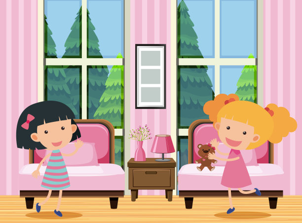 卧室里的年轻女孩图片下载