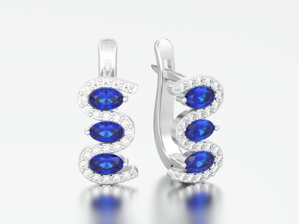 3D插图孤立银蓝宝石耳环铰链锁图片下载