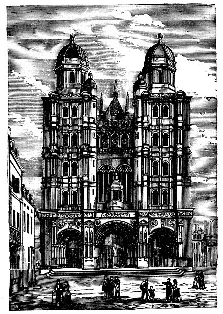 古董雕刻插图:第戎大教堂图片下载