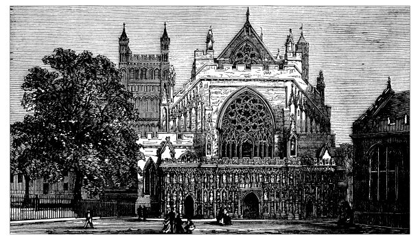 古董雕刻插图:埃克塞特大教堂图片下载