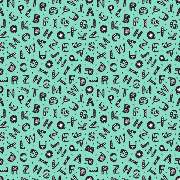 字母矢量无缝模式在斯堪的纳维亚风格。拉丁字母的背景。儿童手绘涂鸦字母。Abc矢量图图片下载