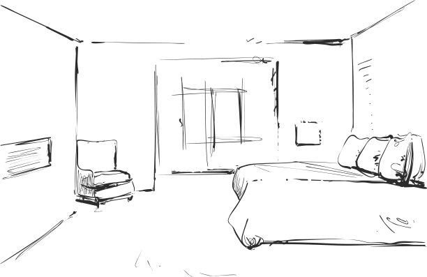 卧室现代室内矢量画孤立的白色背景图片下载