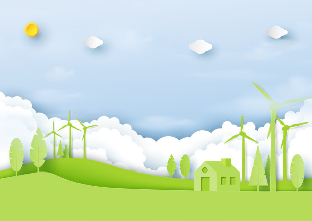 绿色生态环境和生态理念的纸艺术风格。素材图片