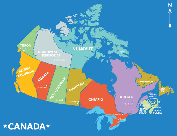 加拿大彩色地图图片下载