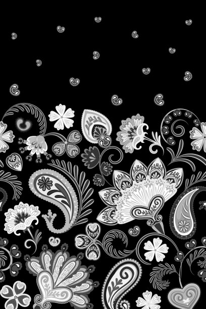 边境印度花佩斯利图案。无缝装饰印刷。民族曼荼罗毛巾。向量指甲花的风格。黑色和白色图片下载