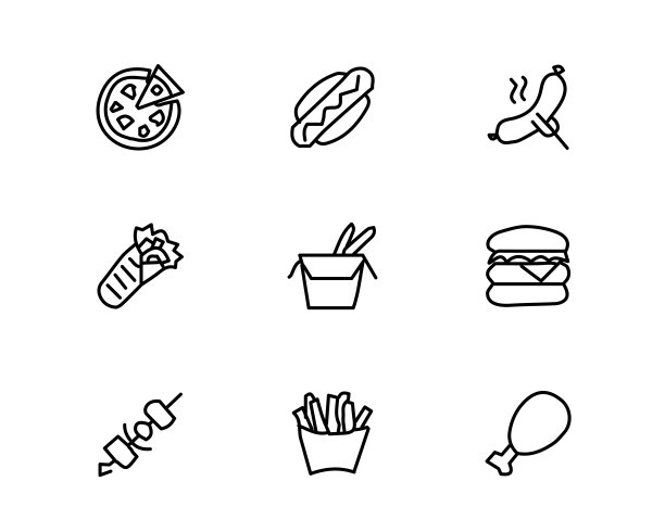 快餐图标手绘集设计插画，手绘风格设计图片下载