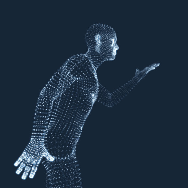 用手指着某物的男人，男人的3D模型，几何设计，矢量插画图片下载