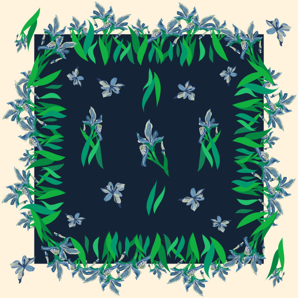 色彩艳丽的披肩，印花紫丁香蝴蝶花的围巾。现代风格。花背景围巾印花，纺织，封面，表面，剪贴簿，剪纸。头巾，披肩，头巾设计。图片下载