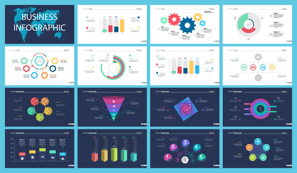 彩色信息图表设置演示幻灯片模板图片下载